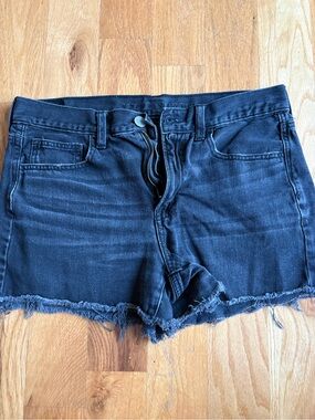 American Age Black Frayed Hem Denim Shorts